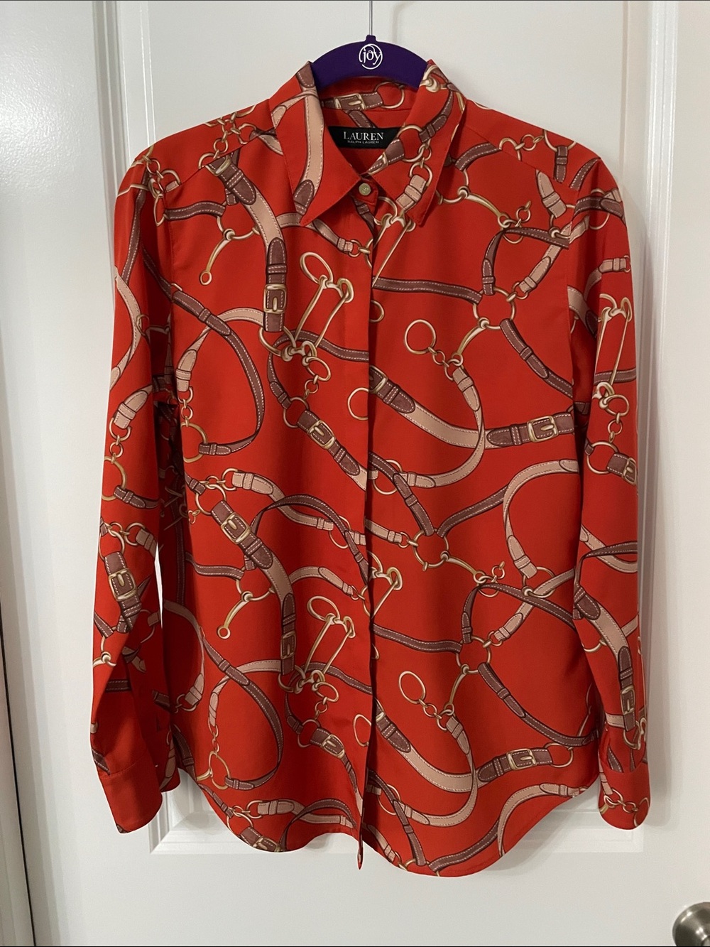 Ralph Lauren Orange Equestrian-Print Blouse